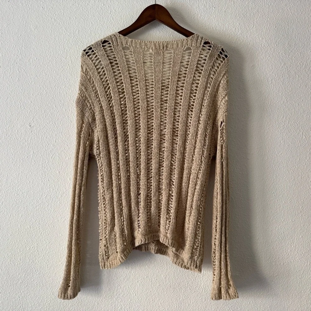 Sweet Wanderer Boho Cottagecore Crochet Top Cream Tan XL Grunge Distressed - Picture 11 of 12